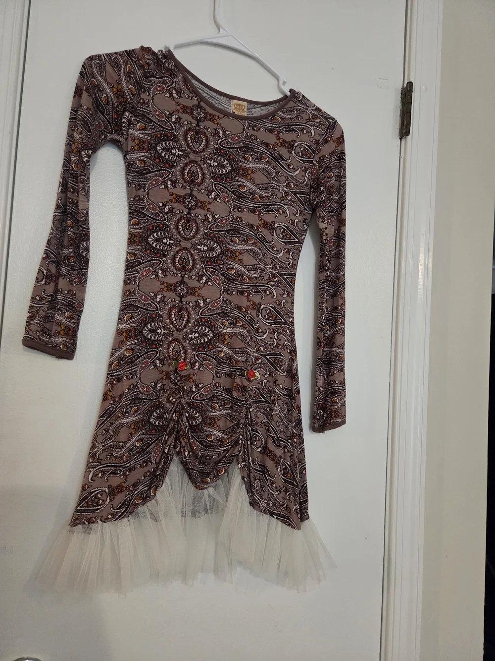 Girls' Paisley Long-Sleeve Tulle-Hem Dress - 10
